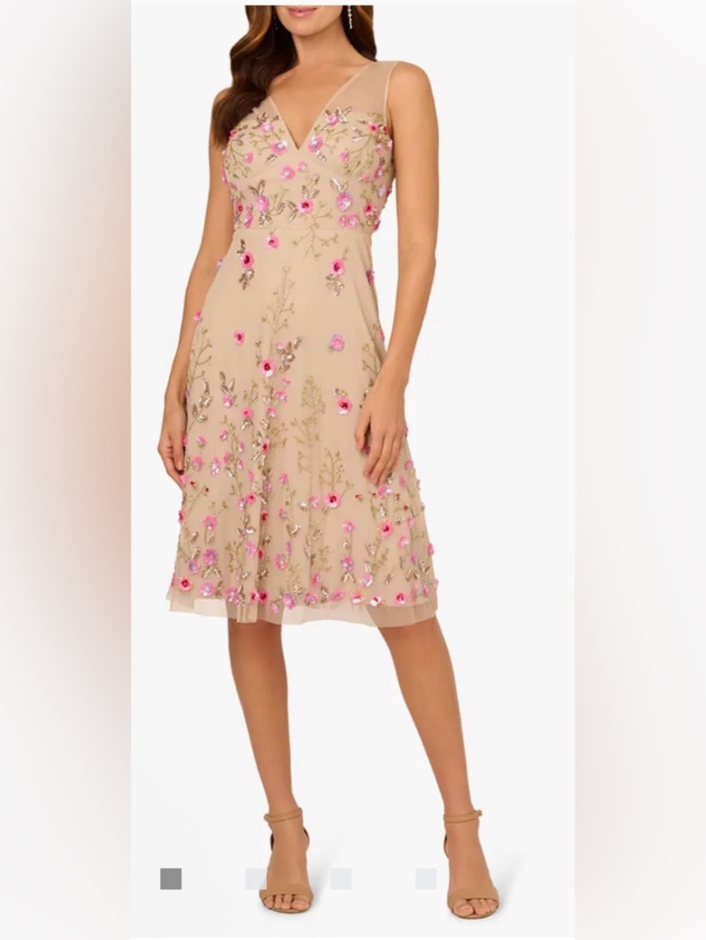 ADRIANNA PAPELL Multi Beaded Floral Dress. Ivory with flowers. Size 8. NWT.READ. - Picture 1 of 13